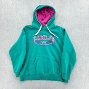 Cabelas Graphic Pullover Hoodie Womens 2XL Teal Green Magenta Sweatshirt 914358
